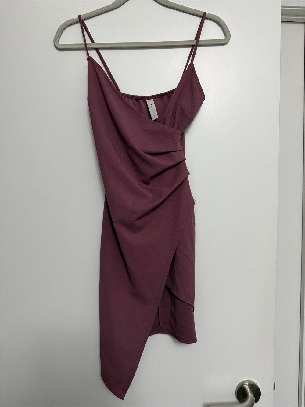 Asymmetrical Spaghetti-Strap Dress in Dusty Plum